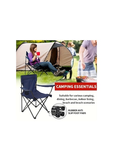 Fochsia Portatif Katlanır Kamp Sandalyesi 8 Ayaklı 150 Kg Navy Mavi Taşıma Çantalı Lacivert