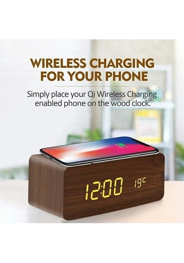 Trendooze Zaman, Ut Tarih, Şarjlı Saat, Kablosuz Dijital Çalar Ahşap Mu