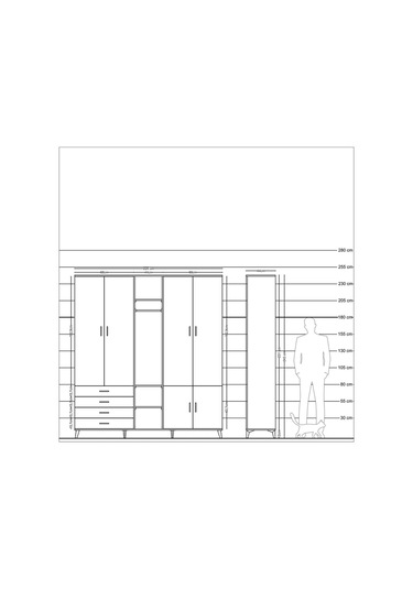 Hyperion Dolap 14 Raflı 4 Çekmeceli Tek Askılı 220x44x243 Antrasit-çam/çam Atlas Çam/atlas Çam
