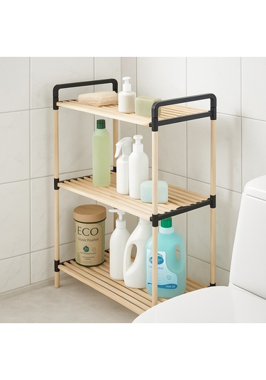 Nr01 Ahşap Raf 3 Katlı 1.kalite Masif Çam Salon Banyo Ofis Ahşap