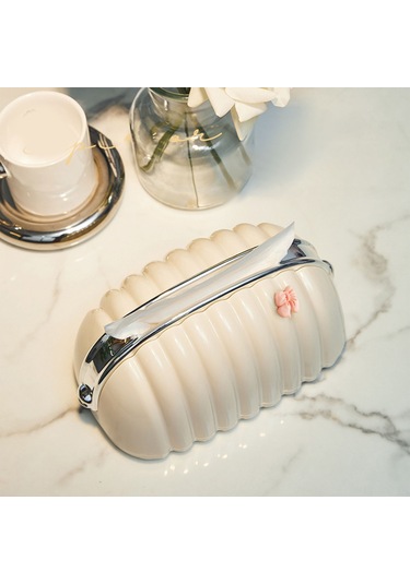 Geeroyoo Mum Kremi Kabuk Çanta Desenli Kağıt Havlu Kutusu, Yüksek Kaliteli Yaylı Tutucu, Üniversite Yurtu Masaüstü Oturma Odası Dekoru