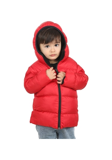 Freemen Erkek Çocuk Kırmızı Polarlı Kürklü Kapüşonlu Su Ve Rüzgar Geçirmez Şişme Kışlık Mont Kırmızı
