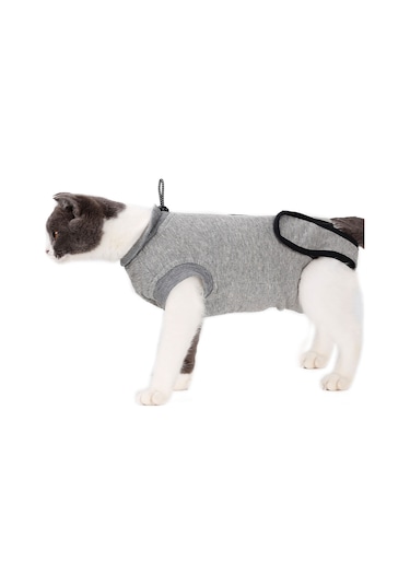 Geekyou Kedi Ameliyat Sonrası İyileşme Giysisi Pamuklu Yumuşak Soluklu Yara Koruması Tüy Yeme/ç抓lama Engeli Gri S Beden