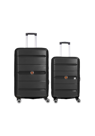 Npo Diamond Pp Polipropilen Büyük Ve Orta Boy 2'li Kırılmaz Valiz Seti-siyah Siyah