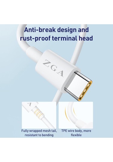 Zga Cb05 5a Usb Tip-c Tamamen Uyumlu Hızlı Şarj Veri Kablosu, Uzunluk: 1m Beyaz