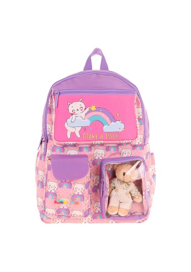 Elatae Su Geçirmez Kumaş Kız Çocuk Çok Gözlü Ortopedik Sırt Okul Çantası L5241 Pembe