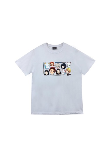 Damon Slayer Anime Baskılı Tshirt Çok Renkli