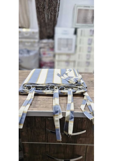 Devrim Olivya Tekstil Gri-krem Çizgili Özel Dikim Lüks Halkalı Branda Balkon Perdesi Gri - Krem