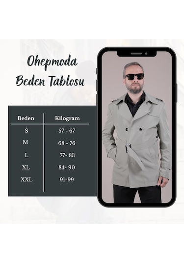Ohepmoda Slim Fit Kemerli Erkek Trençkot Su Yeşili