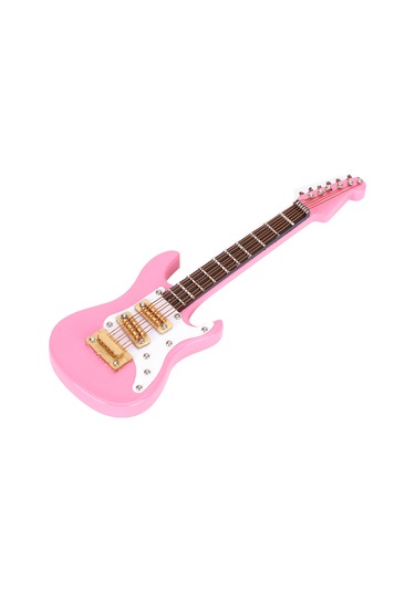 Vkemall 10 Cm Ahşap Pembe Mini Gitar Dekorasyonu - Ornament, Koleksiyon Eşyası Ve Hediye Seti Stand + Kutusu İçerir