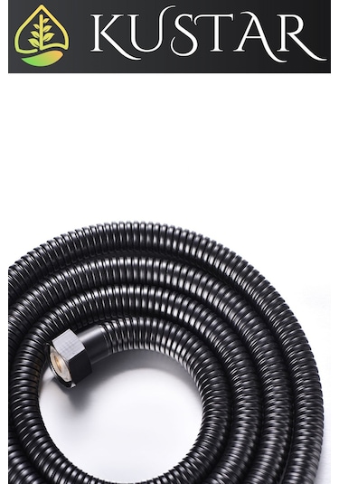 Kustar 3'lü Set Siyah 5 Fonksiyonlu Turbo Jet Pervaneli Duş Başlığı Örgülü Hortum Ve Askı Siyah