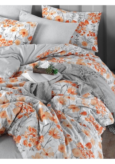 Mystory Home  Lastikli Çarşaflı Çift Kişilik Nevresim Takımı Naranja Turuncu