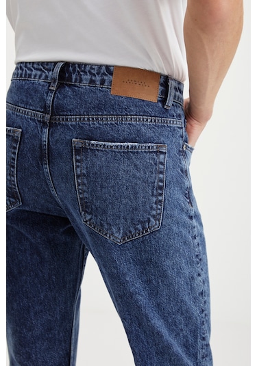 Gılberto Erkek Carrot Fit Havuç Paça Eskitme Yıkamalı Kalın Dokulu Denim Mavi Jeans