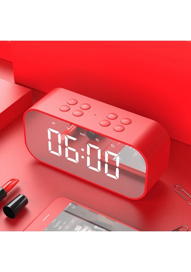 Suofeng Kablosuz Bt 5.0 Hoparlör, El İçinde Tutulabilir,免提 Arama, Ayna Ekranlı, Zaman Ve Alarm Gösterimi, 2000mah Pil, Kırmızı