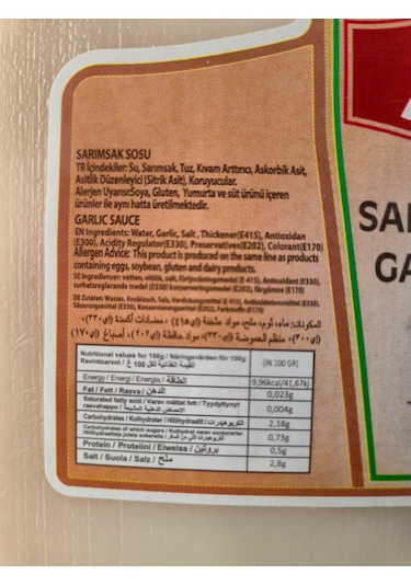 Sarımsak Sosu 2,5 Kg