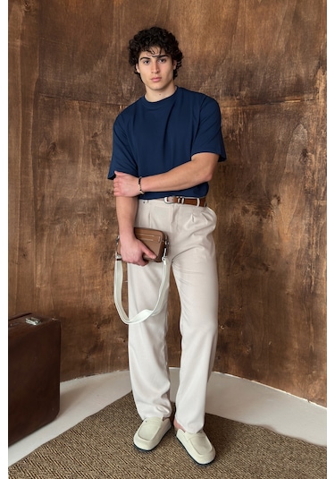 Hyman Erkek %100 Pamuk Oversize Basic T-shirt İndigo