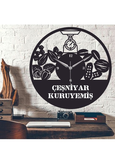 Kuruyemiş Temalı Ahşap Duvar Saati Siyah