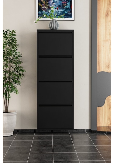 4 Kapaklı Metal Ayakkabılık Siyah Siyah