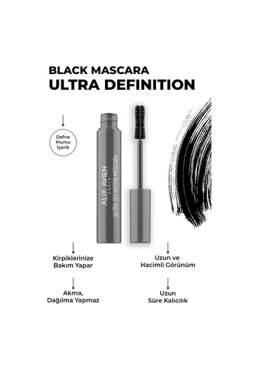 Alix Avien Dolgun Kirpik Kıvrım Ve Hacim Verici Kalıcı Etkili Siyah Maskara Ultra Definiton Mascara Black