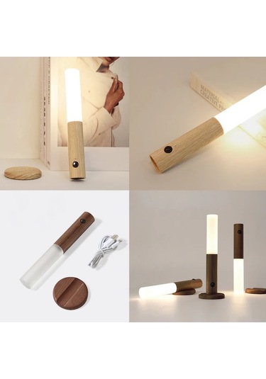 Willowhaven Usb Şarjlı Ahşap Gece Lambası - Hareket Sensörlü, Manyetik Tabanlı, Haki Haki