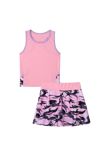2 Adet Çocuk Kız Tenis Takım Elbise Yuvarlak Boyun Kolsuz Racer Geri Tişört Üst Dahili Şort Etek Seti Koşu Spor Salonu Tenis Golf Pembe 2 Adet Çocuk Kız Tenis Takım Elbise Yuvarlak Boyun Kolsuz Racer Geri Tişört Üst Dahili Şort Etek Seti Koşu Spor Salonu Tenis Golf Pembe