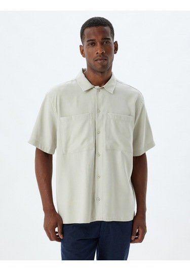 Koton Basic Gömlek Viskon Kısa Kollu Cep Detaylı Regular Fit Gri 4sam60284hw