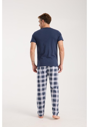 Akbeniz Erkek Lacivert Düğmeli Yaka Kısa Kol Pijama Takımı