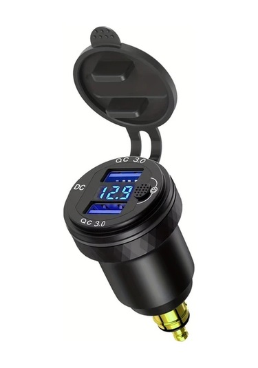 Motion003 Çift Hizli Sarj Cihazi 3.0 Usb Led Ekranli Alüminyum Dın Hella Fiş 12v-24v Yeşil