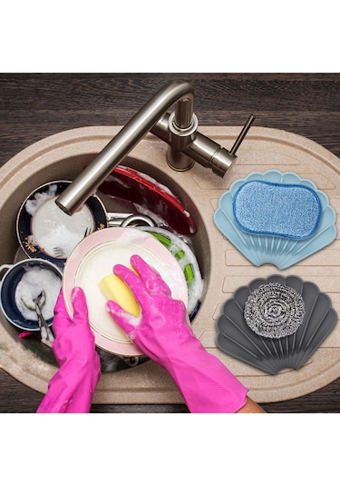 15x12.5x1.5cm Boşaltılabilir Silikon Sabun Kutusu Delik Deflektör Sabunluk Kabuk Şekli Kaymaz Sabunluk Süt Mavisi