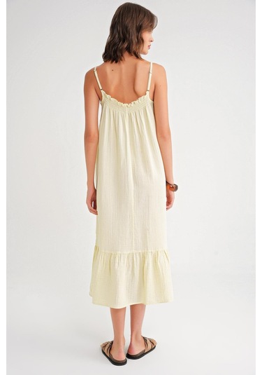 4740 Kadın Askılı Müslin Midi Elbise Sarı Sarı