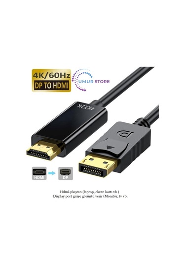 Hdmı To Displayport Çevirici Kablo 1.8 Metre Hdmı Kablo To Display Port Dp 4k Hdr