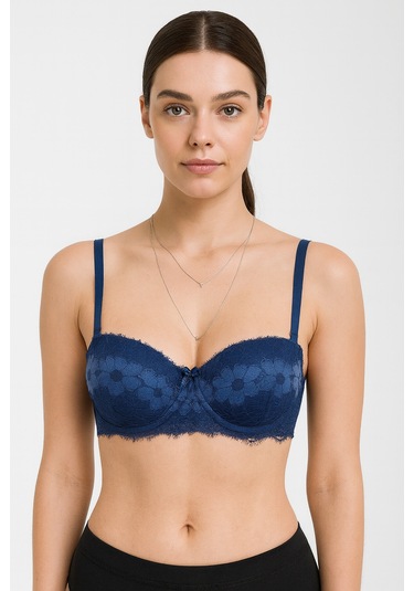 Loya Kadın Lacivert Fiori Dolgulu Straplez Sütyen Lacivert