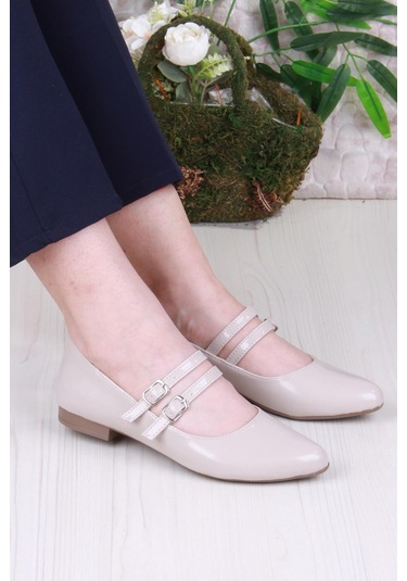 Fort 01-410 Rahat Çift Tokalı Kadın Babet Kadın Ayakkabı Ten