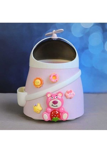 Novahub Dayanıklı Pembe Çilek Ayı Çöp Kutusu, Sevimli Masaüstü Kapaklı Pembe