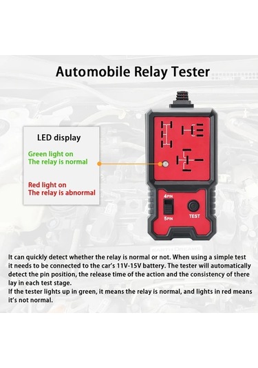 Xuweiwei 12v İçin Otomotiv Röle Test Cihazı Kırmızı 4 Ve 5 Pinli Röleler İçin Uygun Pil Kelepçeleri İle Kolay Teşhis