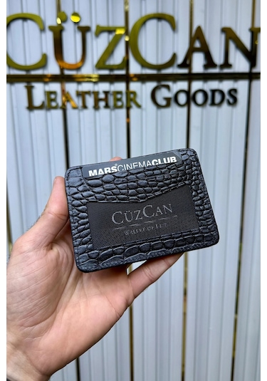 Cüzcan Jorvik Patlı Hakiki Deri Premium Kartlık Kişiye Özel İsim Baskılı Siyah Croco