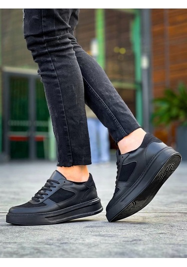 Kb-x8 Kuback Siyah Cilt Siyah Süet Detaylı Siyah Yüksek Taban Günlük Spor Ayakkabı Siyah1