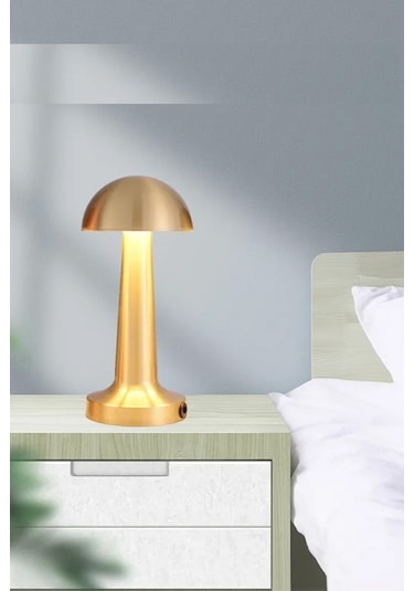 Mantar Model Retro Masa Lambası Gold Altın Renkli Dimmerli Şarjlı