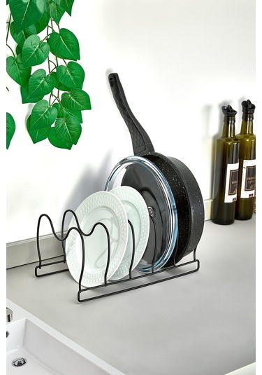 Dolap İçi Siyah Tencere Tava Kapak Düzenleyici Organizer Siyah