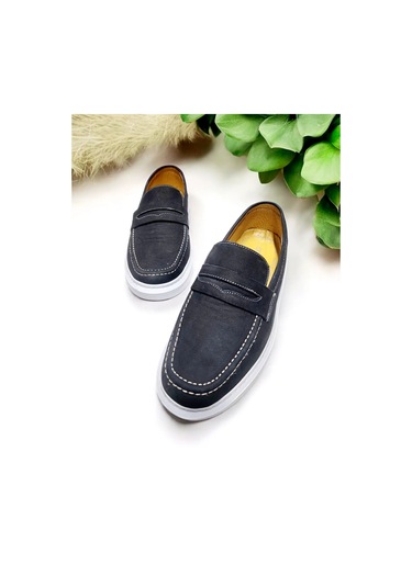 Erkek Nubuk Deri Siyah Beyaz Taban Dikişli Rahat Günlük Ayakkabı