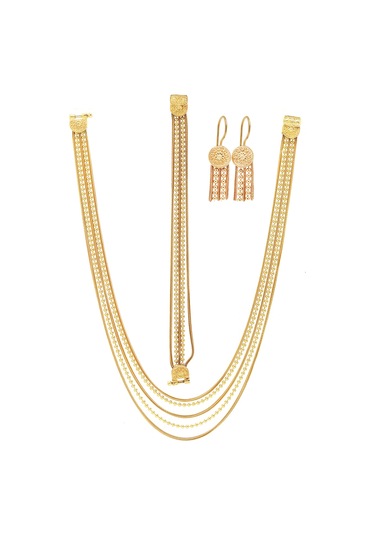 Sıralı Toplu Altın Kaplama 925 Ayar Gümüş Bayan Hasır Üçlü Set 201024776 Gold