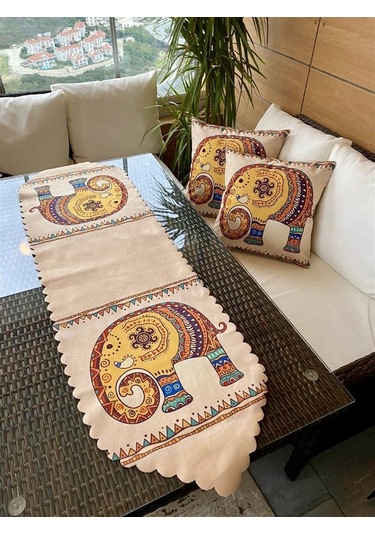 Çift Tarafı Baskılı Fil Desenli Dekoratif 2'Li Kırlent Kılıfı Ve