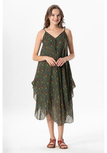 Askılı Vual Afrodit Midi Boy Yazlık Elbise Menekşe Yeşil 6239 Menekşe Yeşil