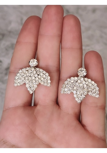 Kuş Çiçek Model Kristal Taşlı Küpe Gümüş