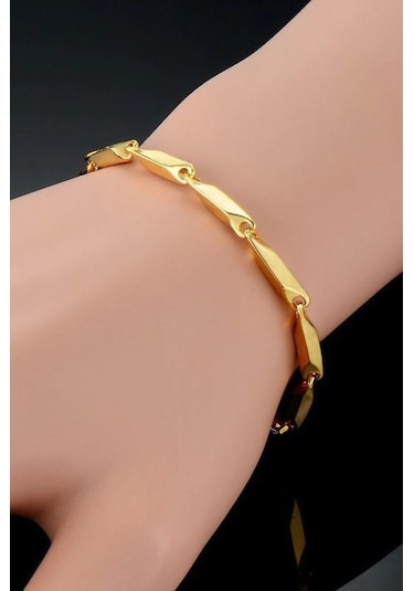 Bamboo Gold Kaplama Küp Erkek Çelik Bileklik Künye Eck05Bsr Altın