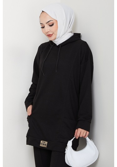 Çift Cepli Kapüşonlu İkili Takım 1663 - Siyah Siyah