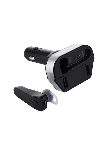 V6 2'si 1 Arada Çift Usb Bağlantı Noktaları Araç Şarj Cihazı Ve V4.2 Bluetooth Kulaklık Kulaklık, Ahizesiz Arama Desteği Siyah