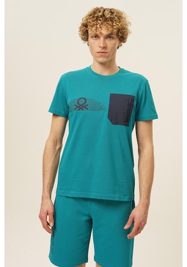 Benetton Bnt-m20436-23y Erkek T-shirt BNT-M20436-R1359 Petrol