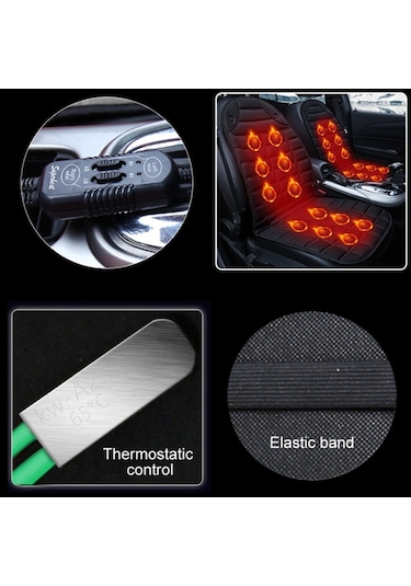 Sones Araba 12v Ön Koltuk Isıtıcı Minder Isıtıcı Kapak Kış Isıtmalı Sıcak, Çift Koltuk Siyah