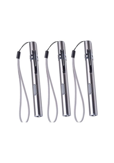 Hemşireler İçin 3'lü Usb Kalem Fener Led El Feneri, Paslanmaz Çelikten Üretilmiş Tıbbi El Feneri, Şarj Edilebilir Mini Lamba, Klipsli Pratik Kalem Fener